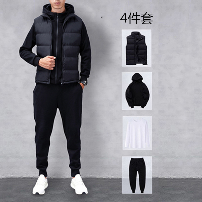 秋冬季卫衣马甲三件套男装2020青年潮流休闲运动加厚男士卫衣套装