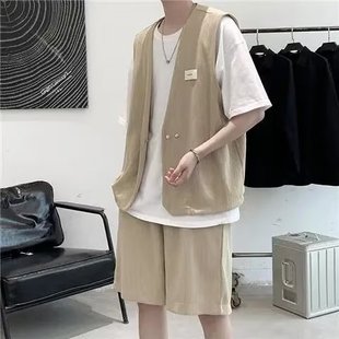 轻熟风痞帅一粒扣马甲男夏季 休闲高级感背心马夹薄款 西裤 搭配套装