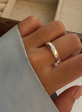 通体s925纯银光面戒指女简约轻奢光圈食戒指小众高级感素圈开口戒