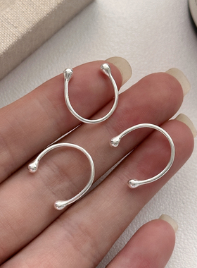 S925纯银圆珠开口关节戒指女简约甜酷小众设计珍珠叠戴可调节尾戒