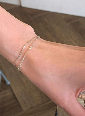 双层圆珠手链女S925纯银手饰ins极简小众韩版轻奢简约蛇骨链手环