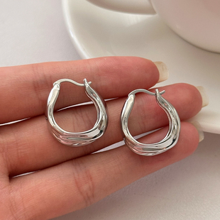 S925银针不规则扭曲波纹重工耳环女小众设计高级感轻奢潮气质耳扣