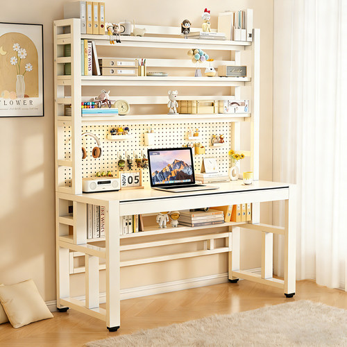 书桌书架一体电脑桌带洞洞板