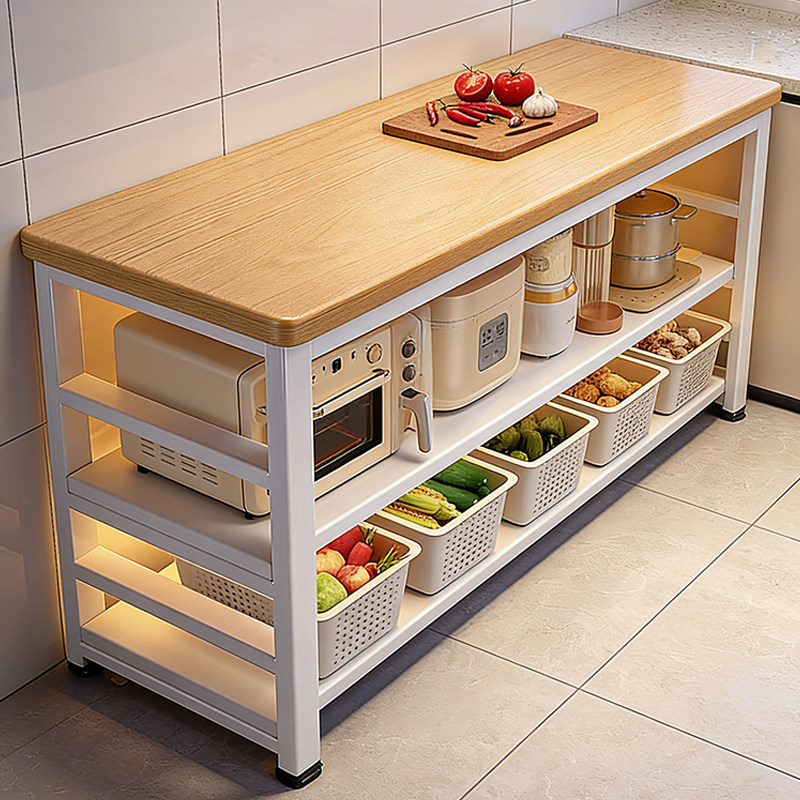 厨房置物架多层切菜工作台多功能家用落地微波炉锅具收纳架子边柜