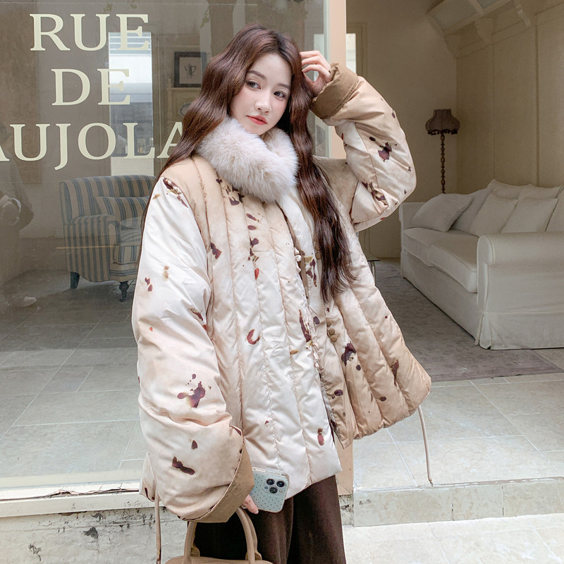 高级感真狐狸毛领羽绒服女2025冬季新款中长款收腰保暖面包服外套