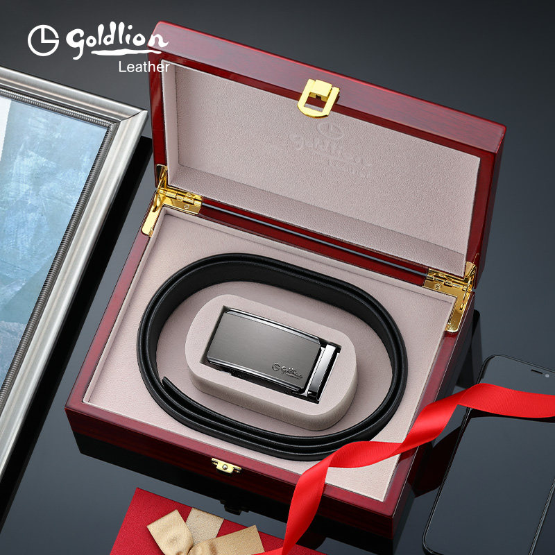 金利来皮带男真皮新款轻奢腰带礼物自动扣商务牛皮裤带红木礼盒装