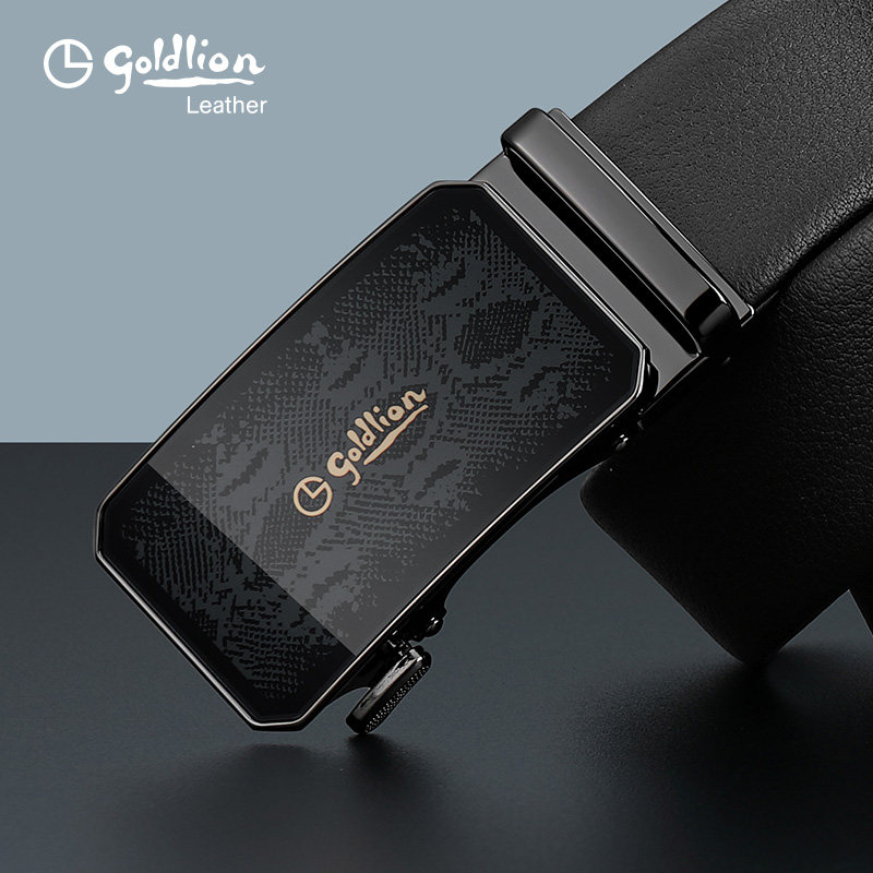 金利来皮带男真皮自动扣时尚国风镜面蛇纹腰带复古气质牛皮裤带