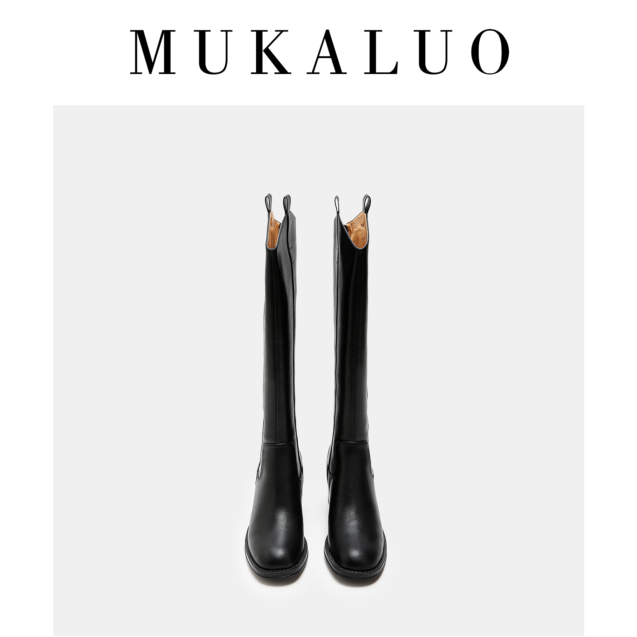 V口高跟长筒靴女真皮显瘦器质性