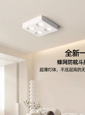 雷士照明全光谱护眼明装筒灯家用斗胆灯超薄明装防眩格栅射灯四头