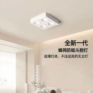 雷士照明全光谱护眼明装筒灯家用斗胆灯超薄明装防眩格栅射灯四头