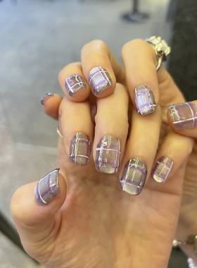 新款暗色调紫色格子百搭显白成品美甲片【紫芋】INS纯手工穿戴甲