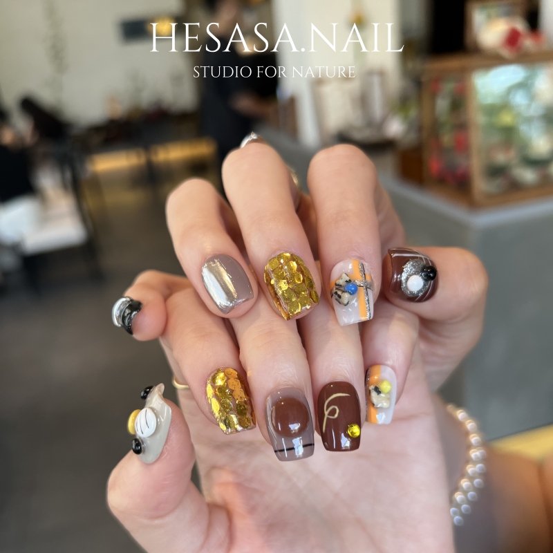 HESASA|原创设计立体造型焦糖色短款美甲【不言说】纯手工穿戴甲