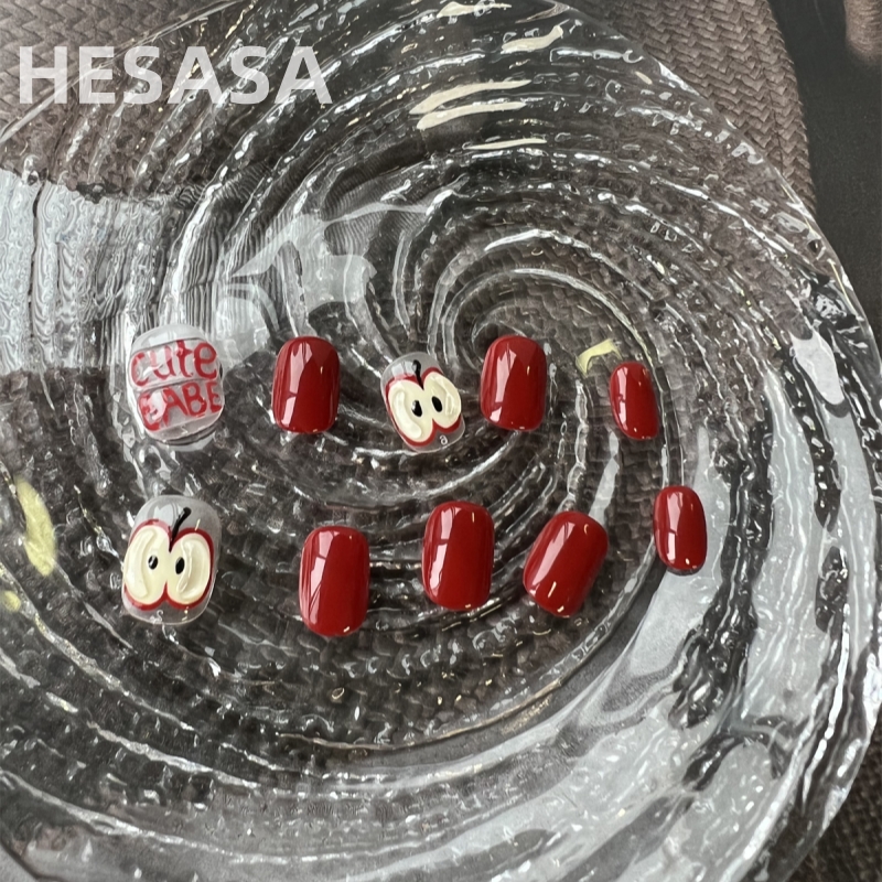 HESASA|小众设计夏季高级感清透美甲【红色苹果】纯手工穿戴甲短