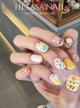 HESASA|个性设计师手绘亮黄色卡通【小菠萝】纯手工晕染短穿戴甲