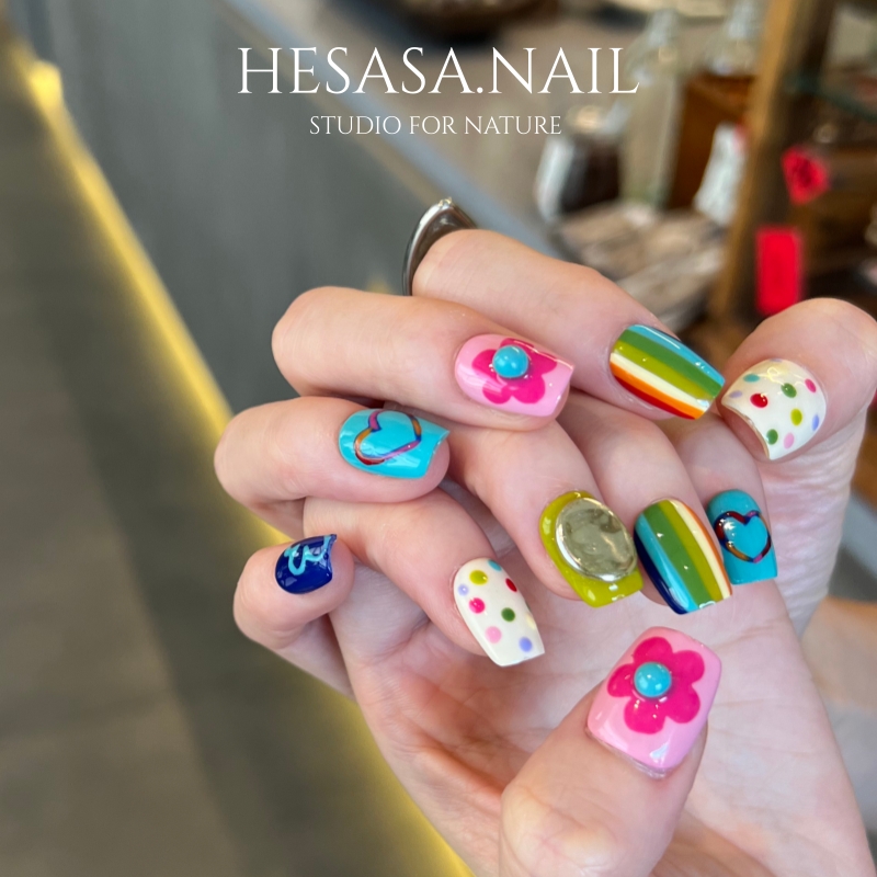 HESASA原创设计潮妹糖果色绘画短款美甲【今年流行】纯手工穿戴甲