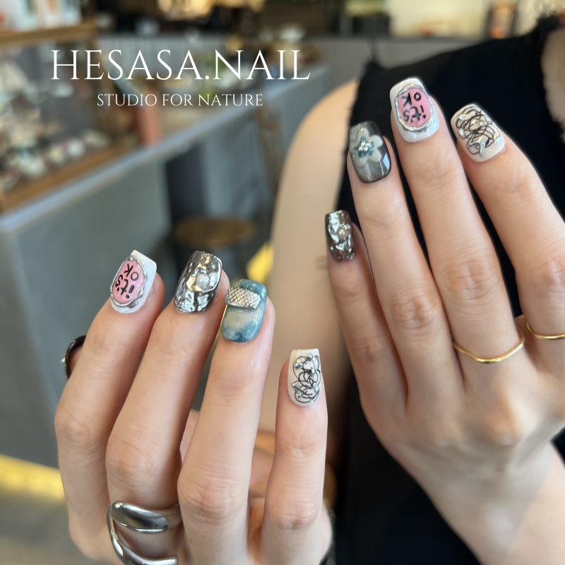 HESASA|新款小众设计高饱和晕染彩绘风短款【itOK】纯手工穿戴甲