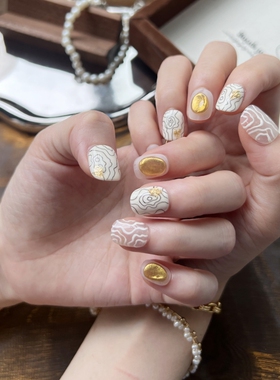 HESASA|高级感简约线条ins纯手工【金色年轮】短款豆豆穿戴甲定制