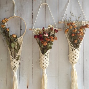 波西米亚手工编织挂毯干花网兜北欧客厅墙面装 饰壁毯民宿挂饰