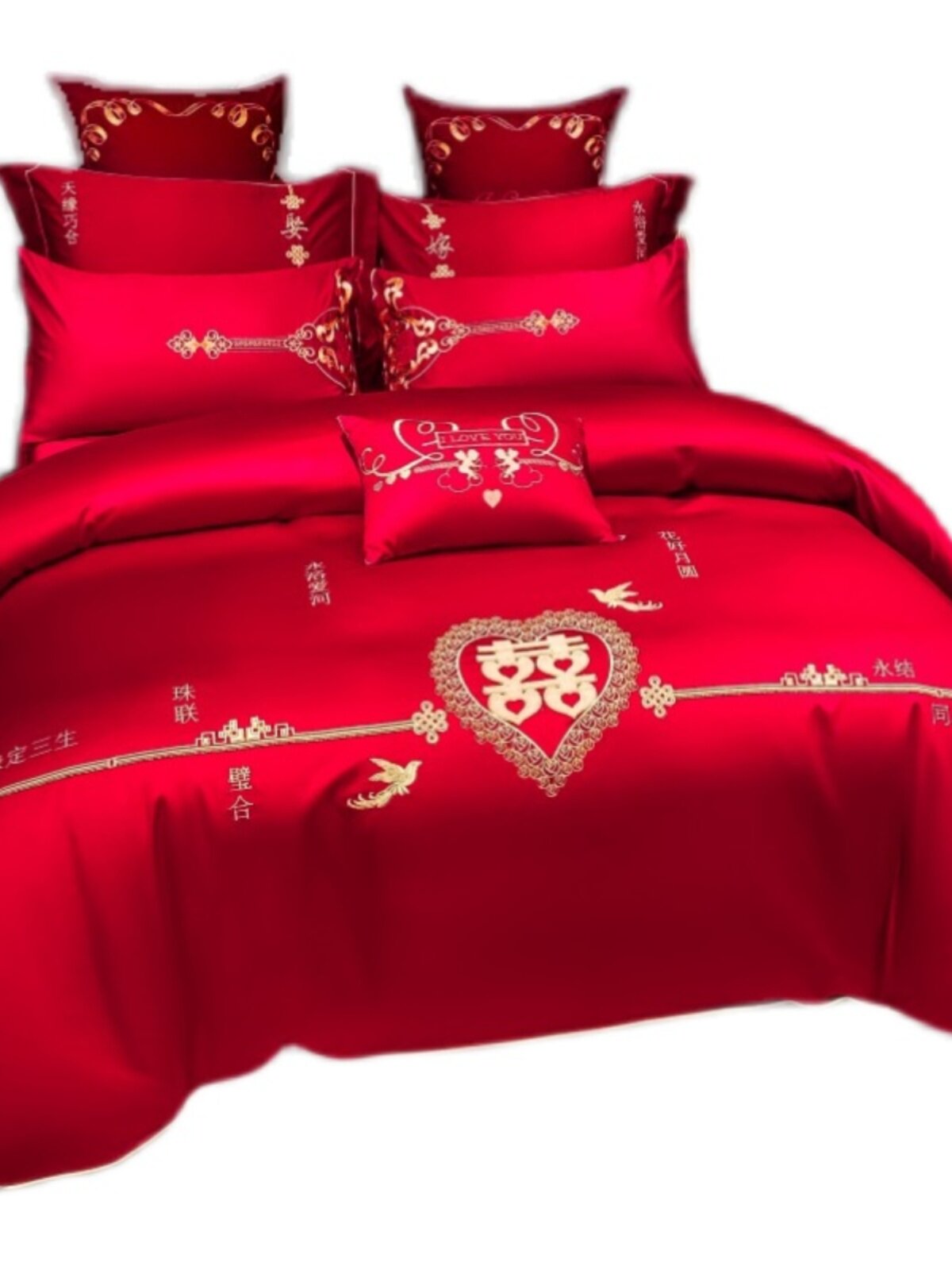 HIGH-END WEDDING BED FOUR-PIECE SET OF 100 COTTON COTTON SHEETS QUILT COVER BAIZITU DRAGON AND PHOENIX EMBROIDERY WEDDING CEREMONY