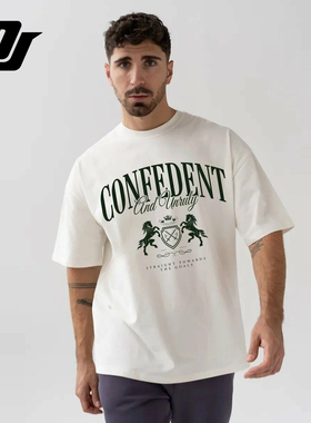 DJAY白色印花短袖男复古学院风T恤宽松纯棉休闲半袖