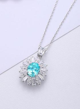 定制18K金镶嵌培育帕拉伊巴蓝宝石项链 高级感银饰品小礼物