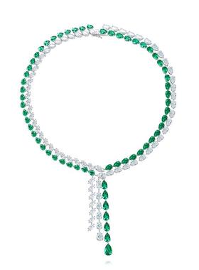 定制18K金镶嵌培育祖母绿项链高级珠宝首饰女款轻奢百搭经典钻戒