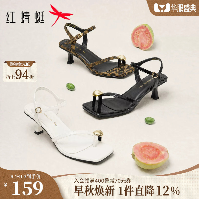 红蜻蜓高跟凉鞋夹趾时装凉鞋图片