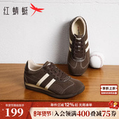 女春秋女鞋 鞋 子平底系带休闲板鞋 红蜻蜓红色德训鞋 百搭运动阿甘鞋