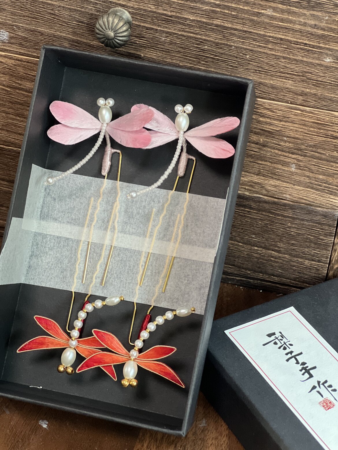 梨子手作 非遗绒花小蜻蜓手工小发饰