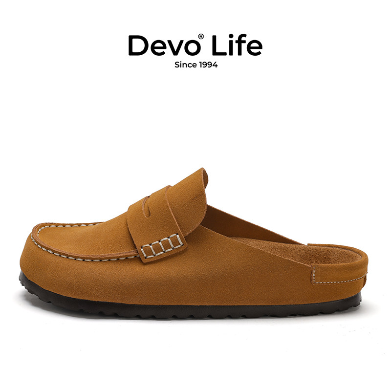 Devo/的沃勃肯鞋女款软木鞋绒面保暖防滑软底百搭包头拖鞋25045W