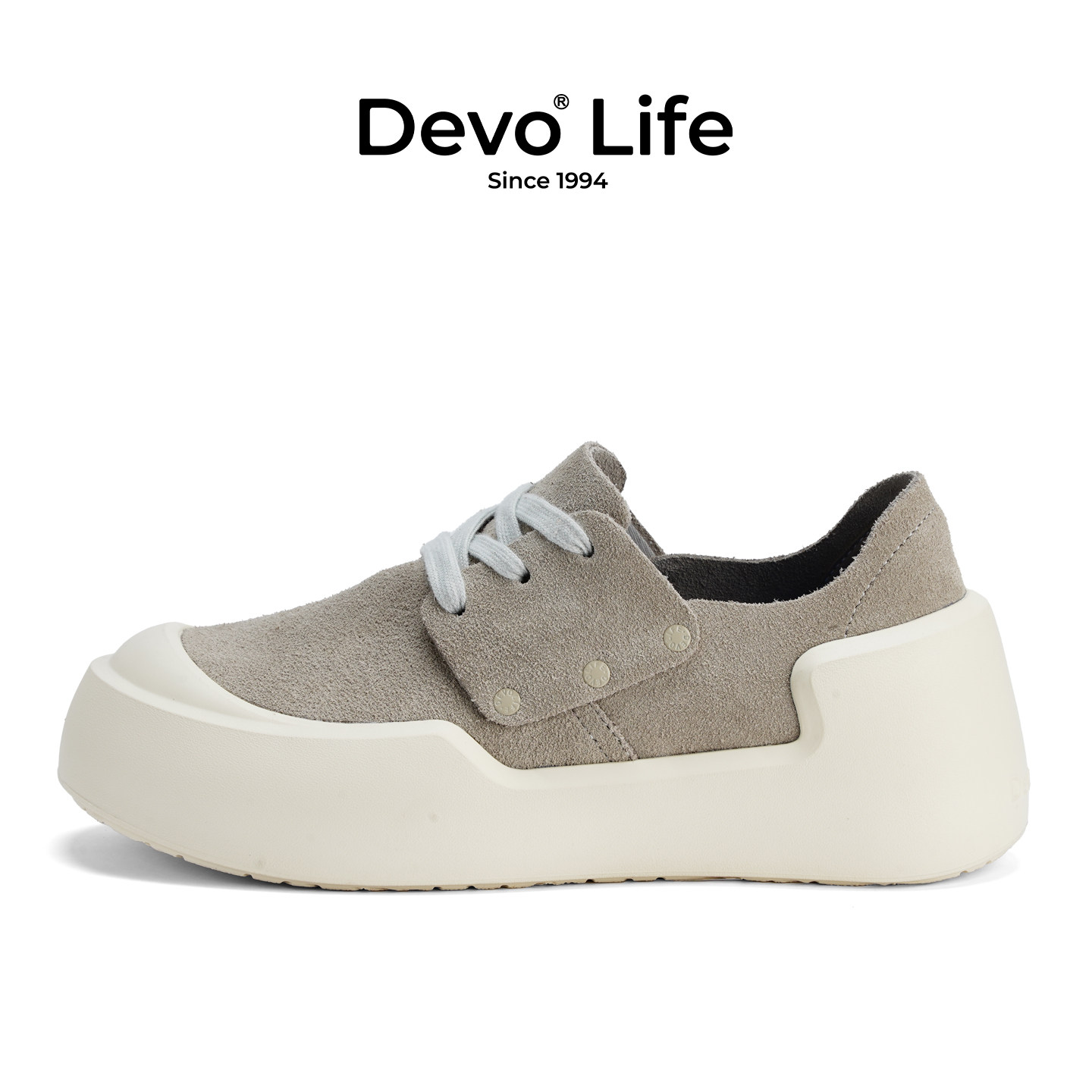 Devo /的沃勃肯鞋女款软木鞋反绒休闲鞋厚底系带女鞋24092