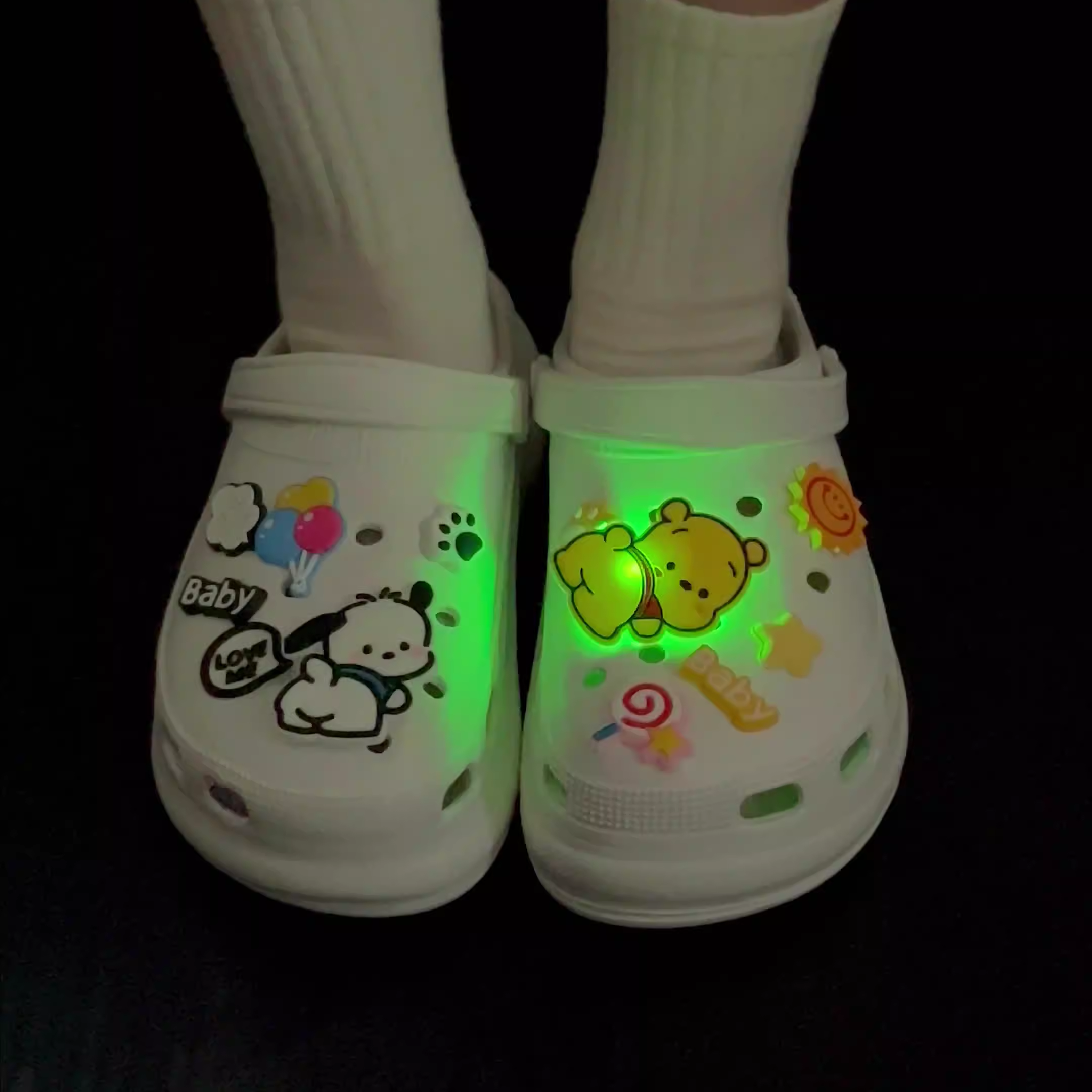 LED闪亮闪灯夜光发光鞋花适配crocs卡骆驰洞洞鞋鞋花配饰鞋扣卡通