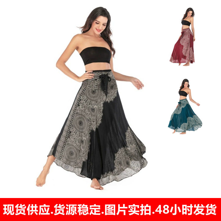 春夏秋女跨境休闲泰国欧美连衣裙半身裙沙滩度假裙两穿大摆裙肚舞