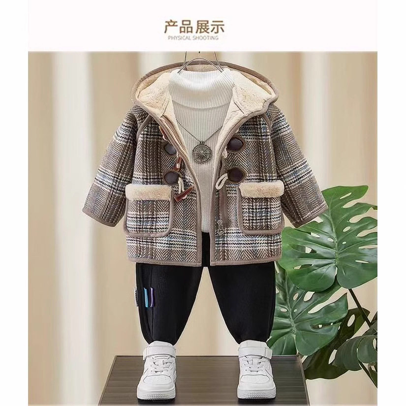儿童冬季毛呢外套男童洋气中小童加绒加厚上衣男宝中长款呢子大衣