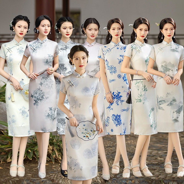 新中式中长款旗袍2026春夏季新款端庄气质女旗袍裙优雅复古连衣裙