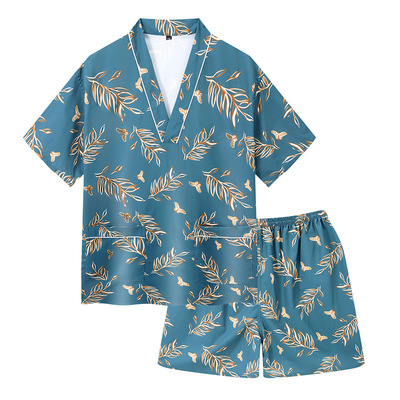 天丝棉汗蒸服女弹力桑拿印花情侣睡衣男大码洗浴足疗家居服