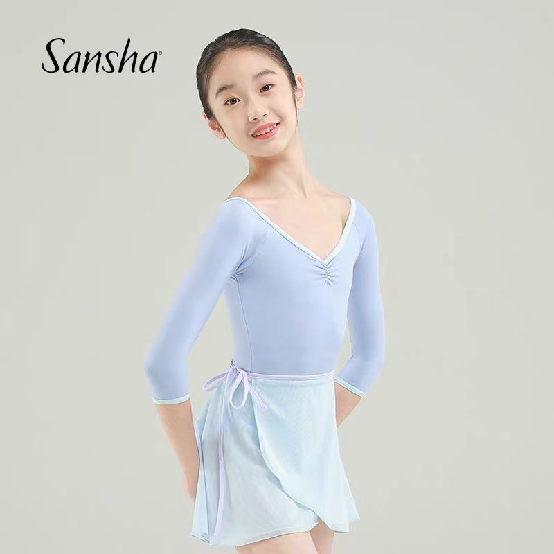 三沙儿童芭蕾舞练功服V领撞色七分袖秋冬空中瑜伽连体舞蹈服成人