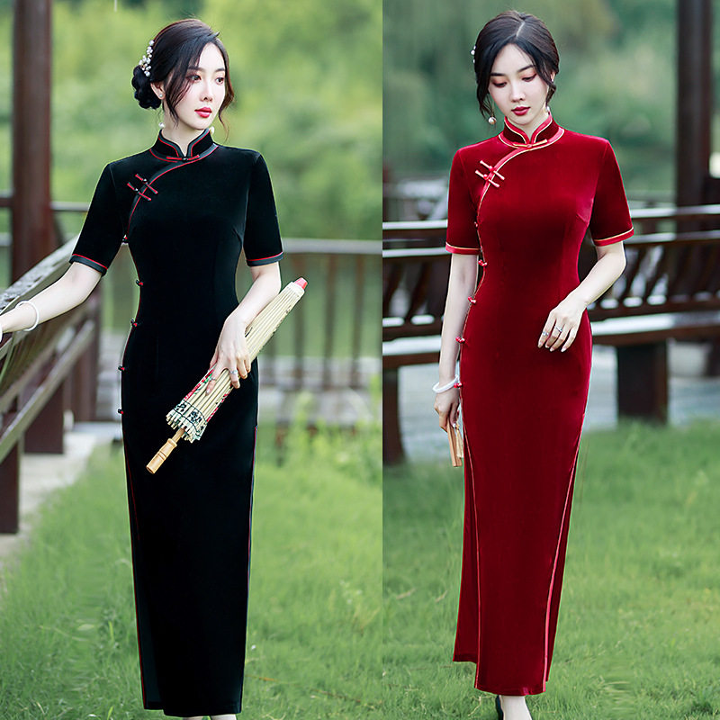 金丝绒旗袍女2026新春秋季复古气质妈妈装礼服改良版中国风连衣裙