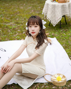 蕾丝雪尼尔旗袍2024春夏改良时尚年轻妈妈日常显瘦气质少女风学生