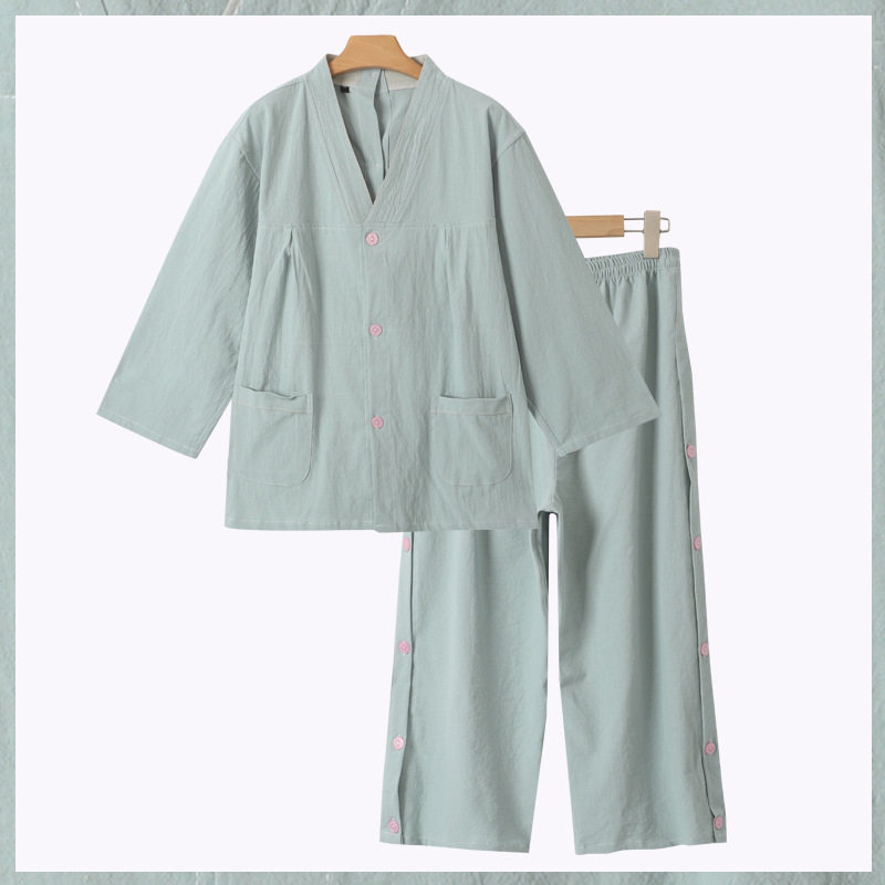 艾灸理疗服大码前后开裤腿系扣女棉质纯色调理服中医门诊服洗浴衣