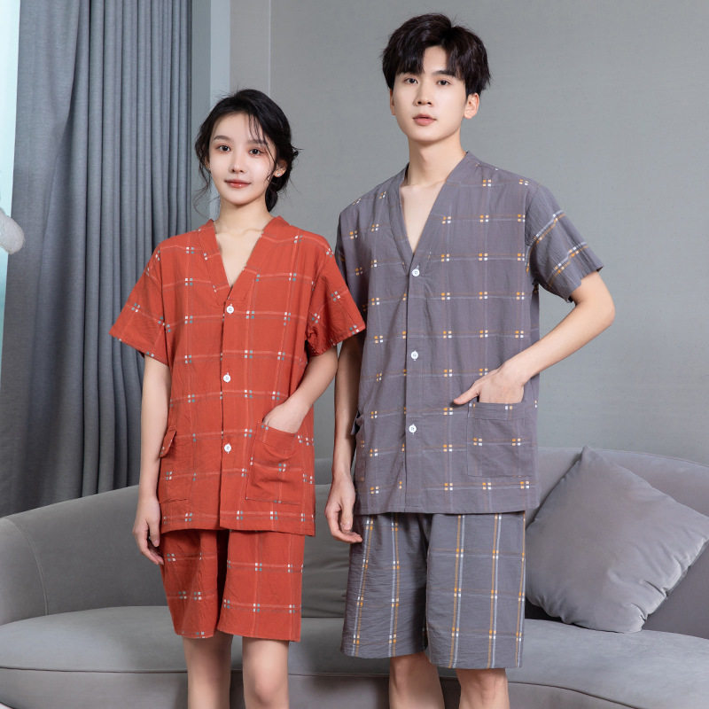 短袖棉情侣前后开扣理疗服艾灸衣服开背刮痧针灸服按摩服女士套装