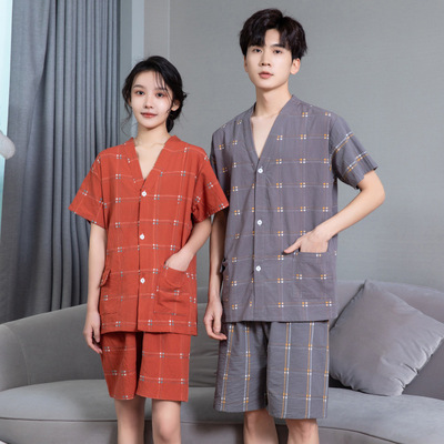 短袖棉情侣前后开扣理疗服艾灸衣服开背刮痧针灸服按摩服女士套装