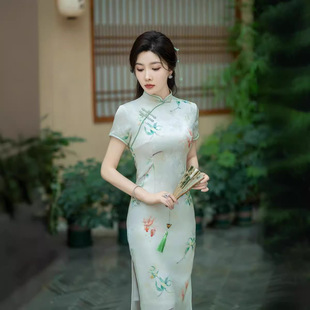 中国风短袖 女装 连衣裙礼服 中长提花双层气质新中式 20252025夏季