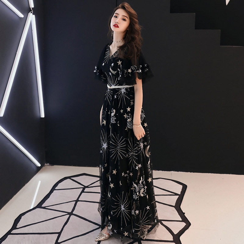宴会晚礼服裙女2026夏季新款大气v领气质黑色仙气礼服长款连衣裙