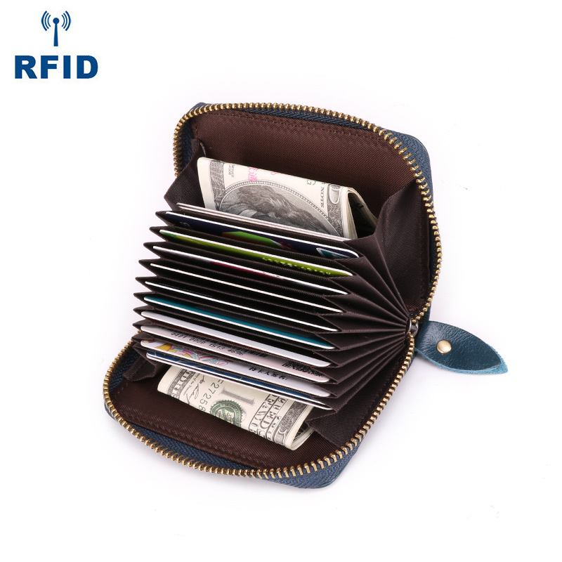 2025年新款rfid卡包卡套复古时尚钱包零钱包多卡位风琴包卡夹牛皮