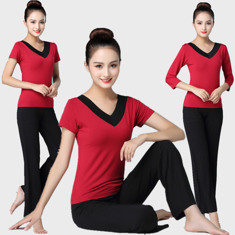 2025新款瑜伽服套装春夏短袖V领运动莫代尔健身服长袖训练女士