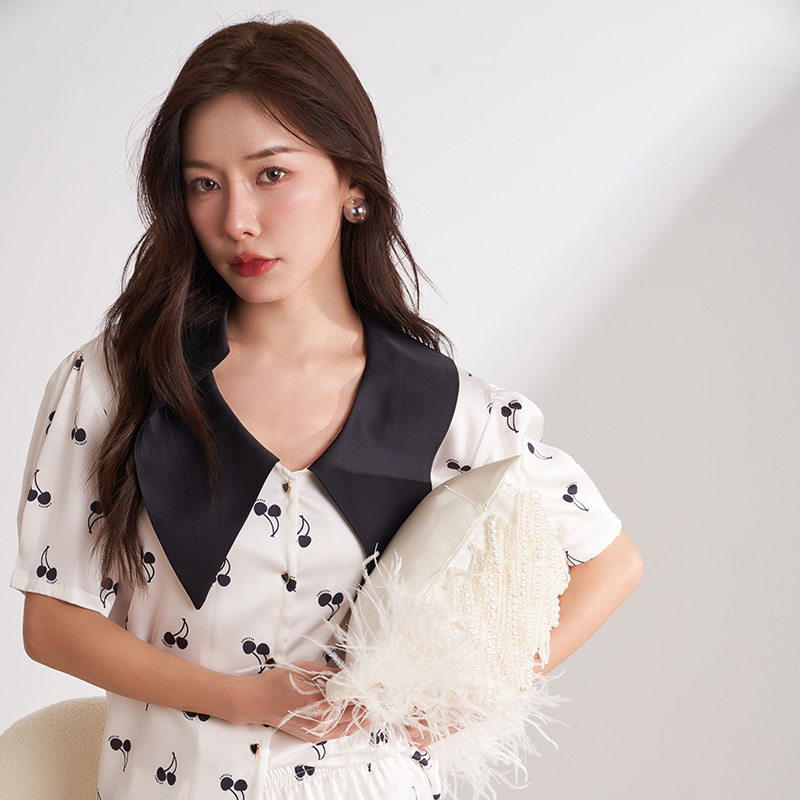 家居服春夏季薄款睡衣女大翻领时尚个性仿丝家居服套装可外穿睡衣