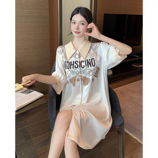 轻奢大牌风衬衫裙春夏季冰丝短袖女士高级感优雅薄款家居服套装