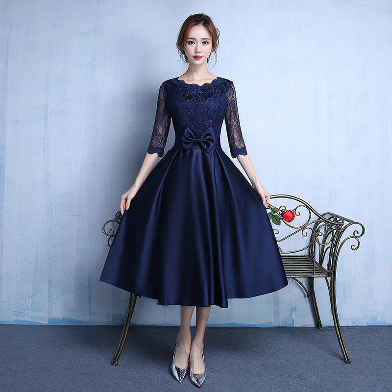 2026春新款晚礼服中长款长袖结婚礼服裙敬酒服女伴娘服连衣裙女装