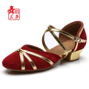 儿童拉丁舞练功鞋黑摩登鞋女童软底舞蹈鞋中跟交谊广场拉丁舞鞋子